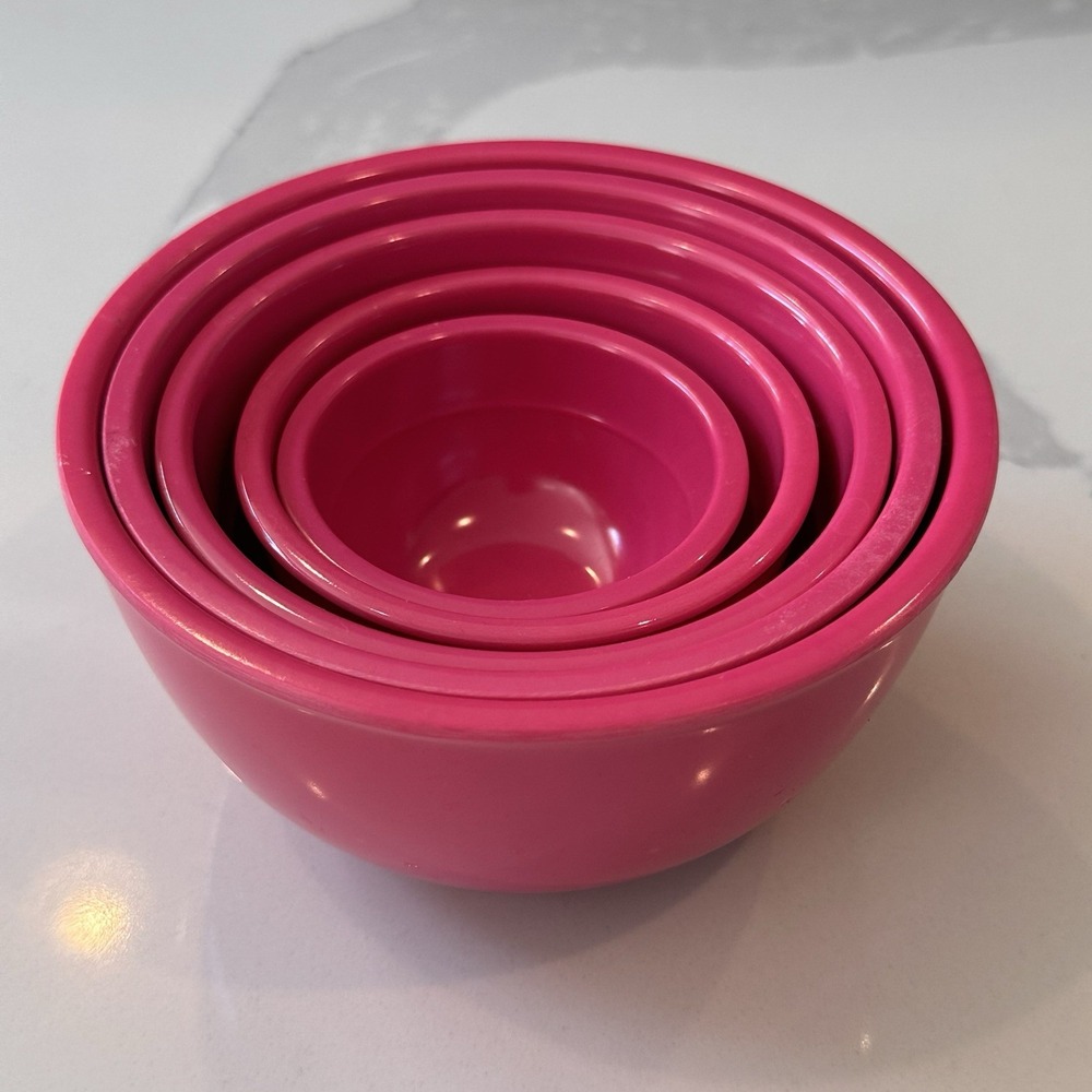 Sur La Table Fuchsia Pink Melamine Nesting Prep Bowls & Measuring Cups Set Of 5